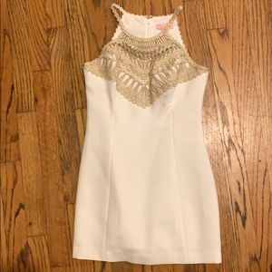 White & gold lily dress